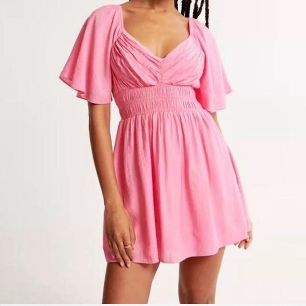 NWT Abercrombie and Fitch Flutter Angel Sleeve Smocked Waist Mini Dress XS
